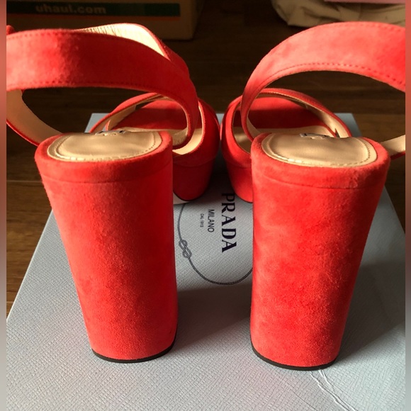 PRADA-AUTHENTIC (NWT/Box)-Women's Tangerine Platform Strappy Sandals - Picture 4 of 14